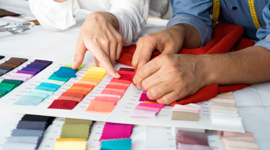 people choosing fabric samples